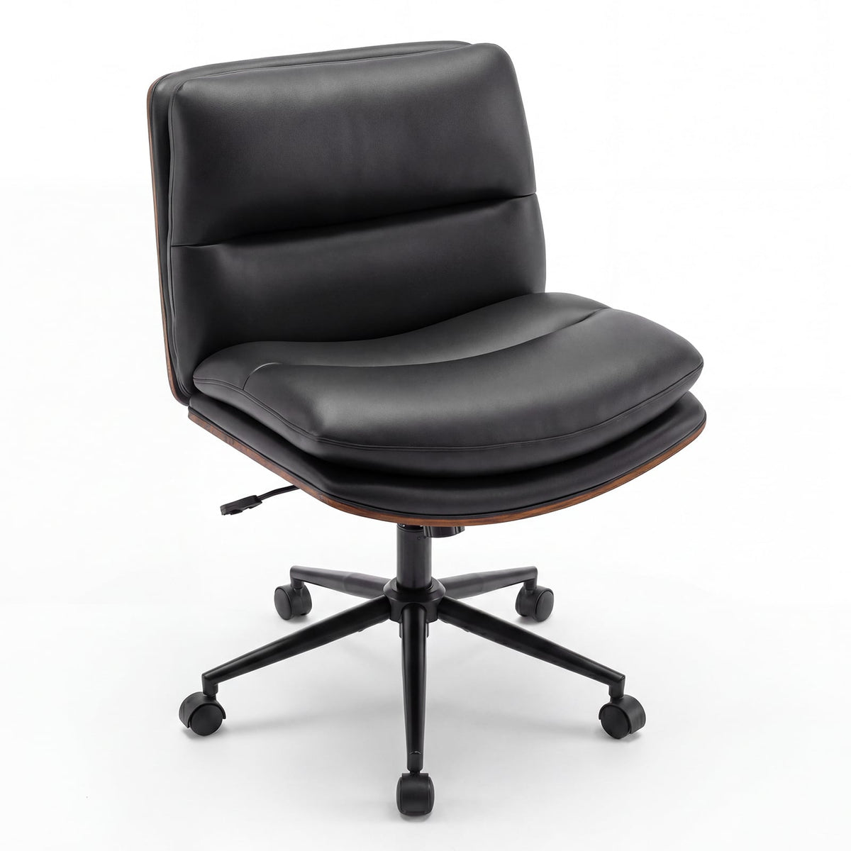 Armless Office Chair with Curved Backrest and Padded Seat-Black
