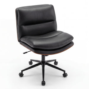 Armless Office Chair with Curved Backrest and Padded Seat-Black