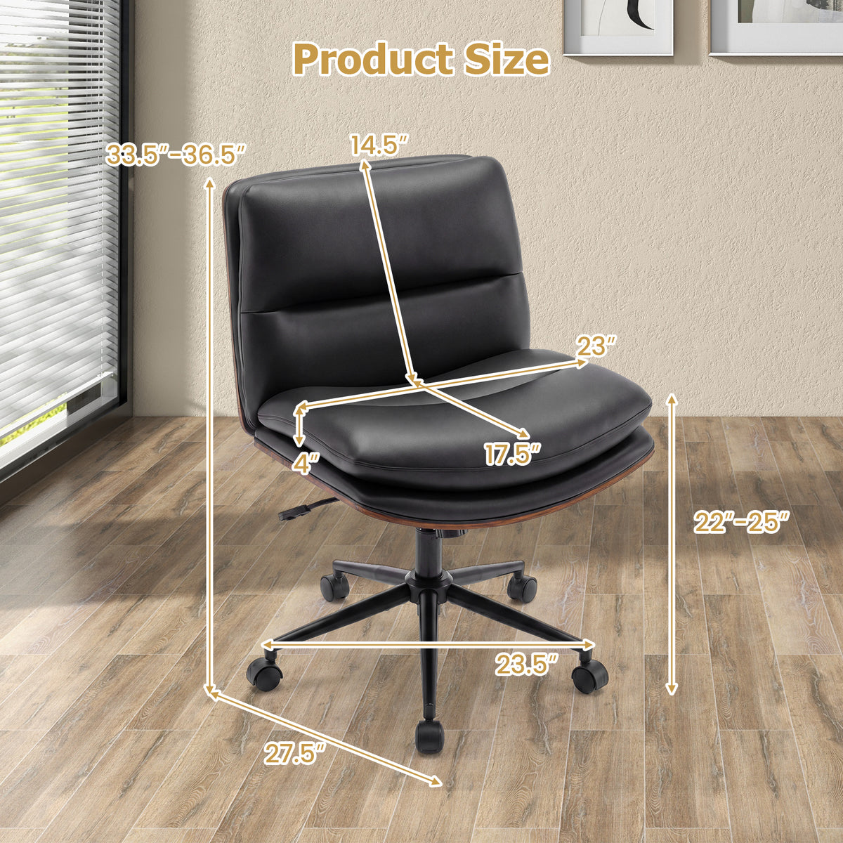 Armless Office Chair with Curved Backrest and Padded Seat-Black view 4