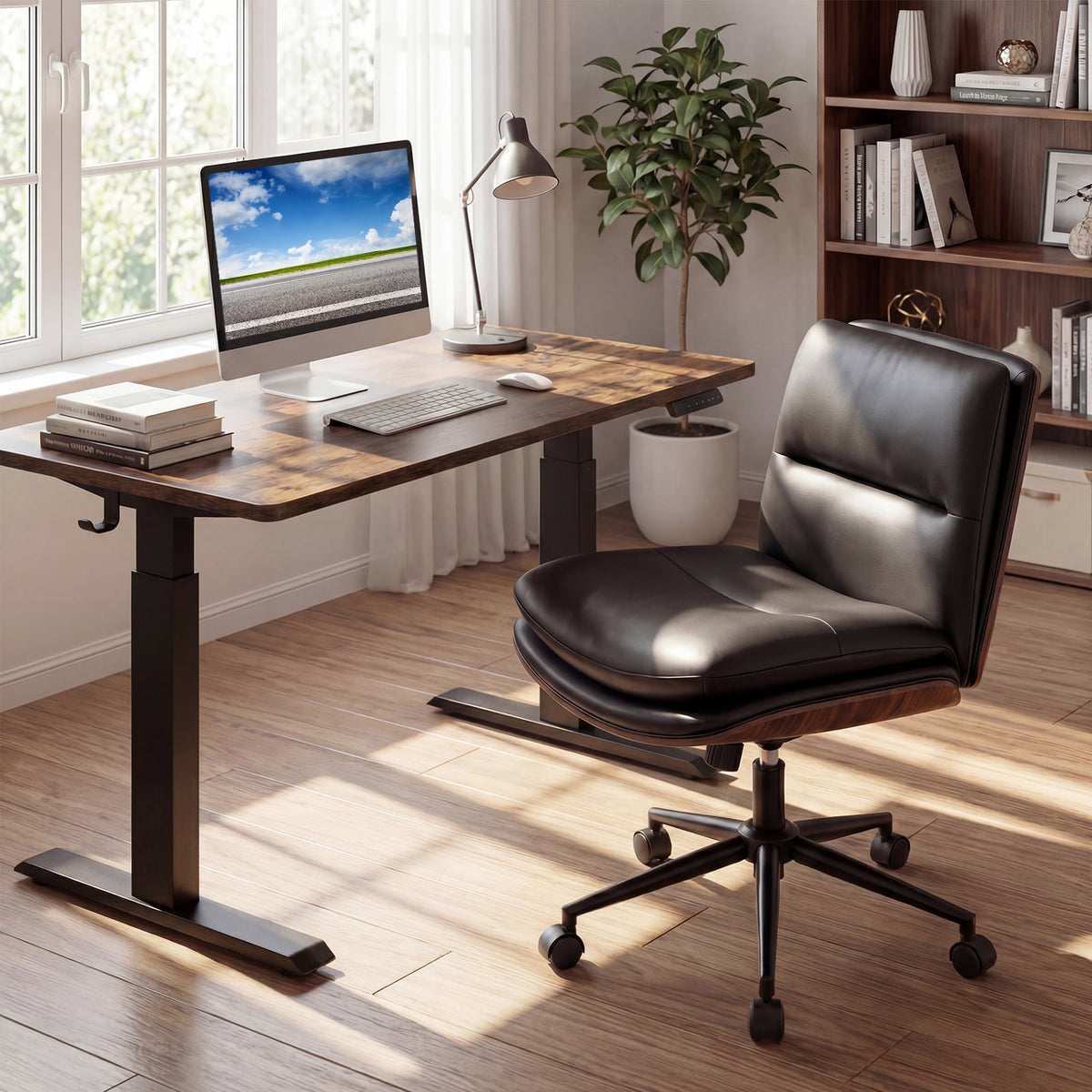 Armless Office Chair with Curved Backrest and Padded Seat-Black view 5