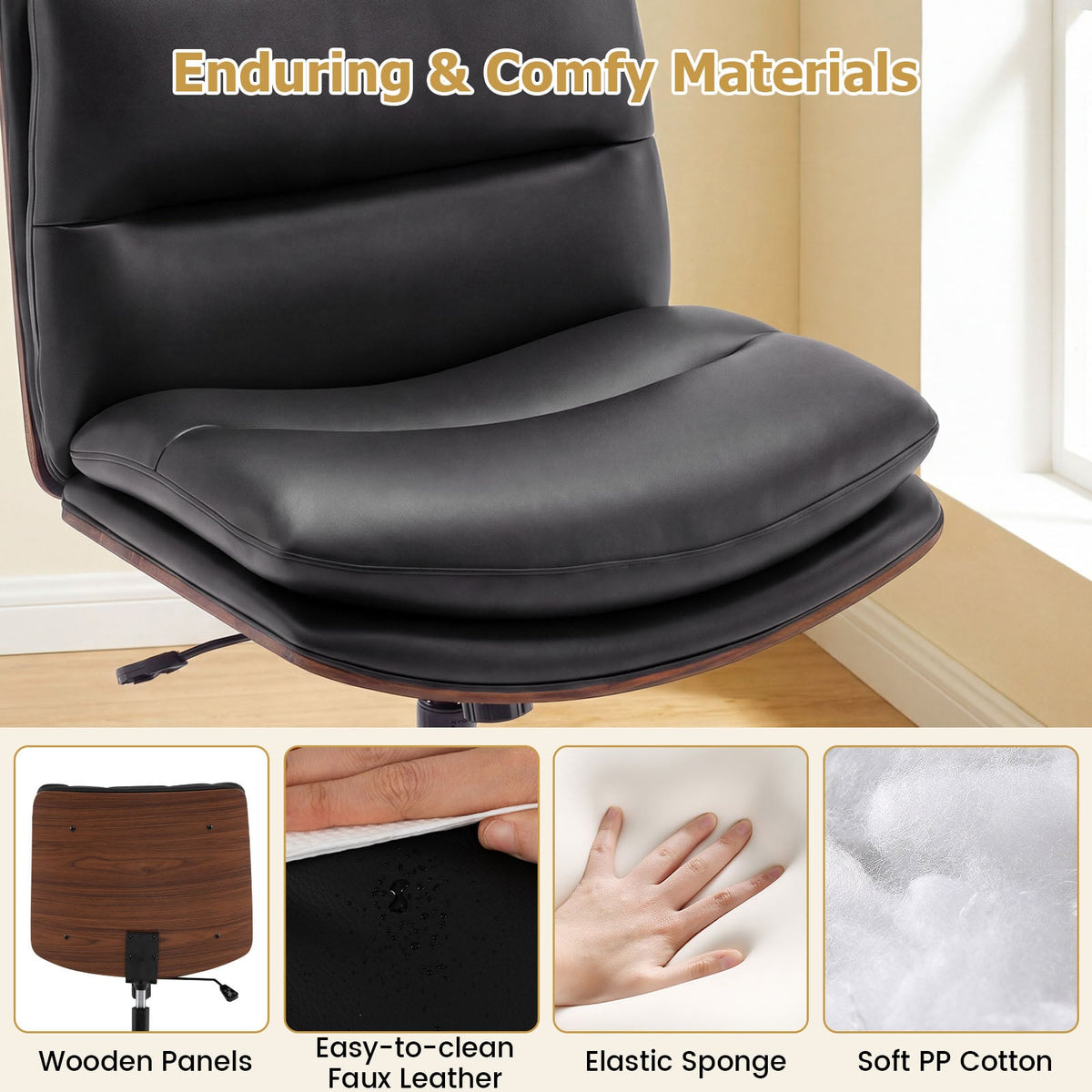 Armless Office Chair with Curved Backrest and Padded Seat-Black view 8