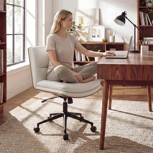 Armless Office Chair with Curved Backrest and Padded Seat-White view 2
