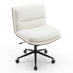 Armless Office Chair with Curved Backrest and Padded Seat-White