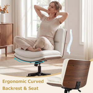 Armless Office Chair with Curved Backrest and Padded Seat-White view 5