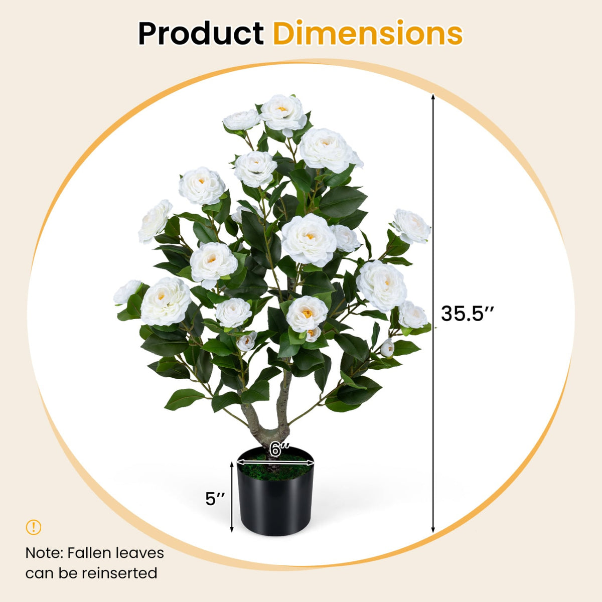 Artificial Camellia Tree Faux Flower Plant in Cement-Filled Pot-White view 4