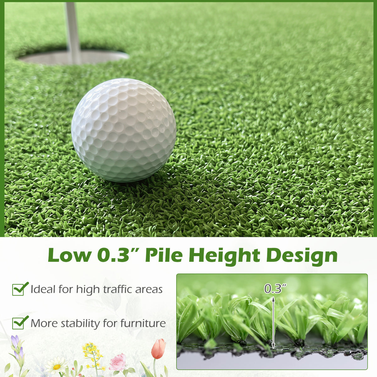 Artificial Turf Rug with Low 0.3 inch Pile Height-M view 8
