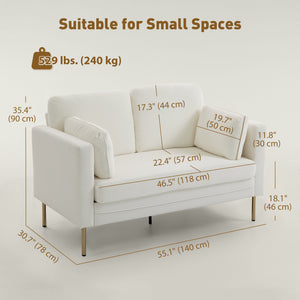 Loveseat Sofa, 55" Small Sofa Couch with 2 Pillows, Metal Legs for Living Room, Bedroom, Apartment – view 2
