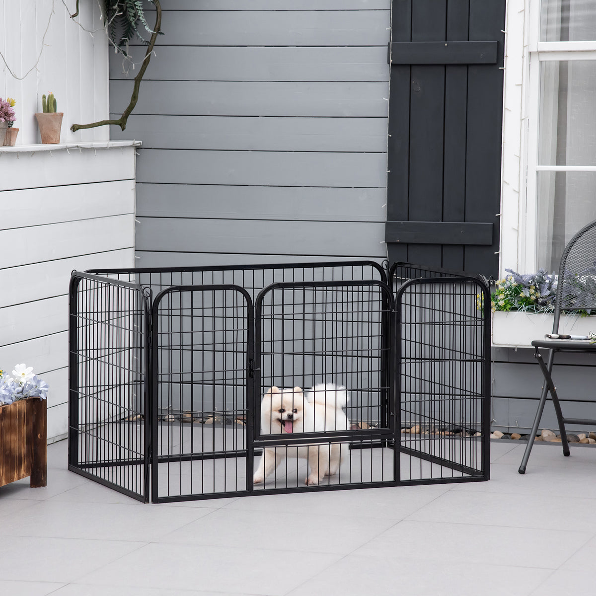 32"W 4-Panel Metal Dog Pen Exercise Pet Playpen Dog Indoor/Outdoor Fence, Black