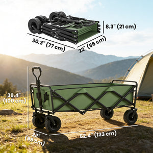 130L Folding Garden Cart with Wheels, Heavy-Duty Collapsible Wagon with Brakes, Green