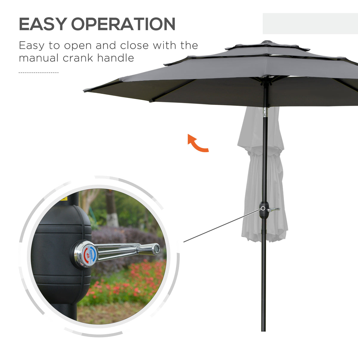 9FT 3 Tiers Patio Umbrella Outdoor Market Umbrella with Crank, Push Button Tilt for Deck – view 11