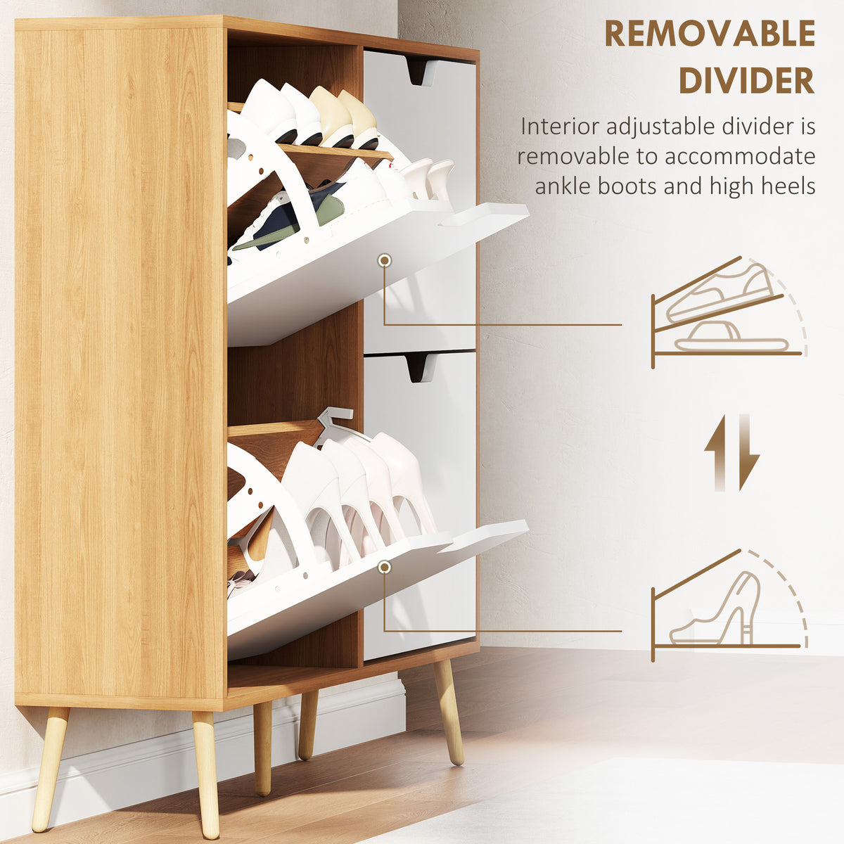 Shoe Storage Cabinet with 4 Flip Drawers and Adjustable Shelf, Shoe Cabinet for 8-16 Pairs of Shoes, Black – view 12