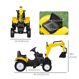 Aosom Ride on Tractor for Kids, Pedal Excavator Ride on Toy with Controllable Front Bucket for 3 Years Old, Yellow