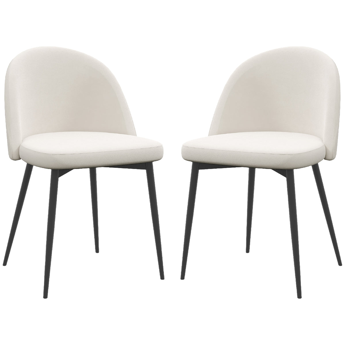 Set of 2 Mid-Back Dining Chair, Mid-Back Velvet-touch Upholstery Kitchen Chair for Living Room Dining Room, Cream White