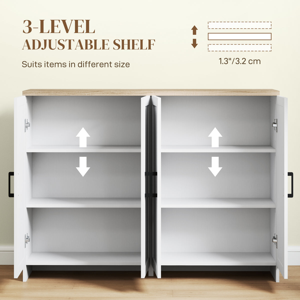 Modern Sideboard Buffet Cabinet, Modern Kitchen Storage Cabinet with 3 Doors Adjustable Shelves – view 25