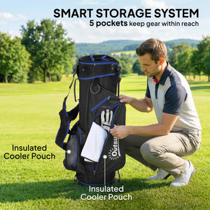 Ultra-Lightweight Golf Stand Bag with 6-Way Dividers and Cooler Pocket, All-Weather Men's Golf Bag, Blue