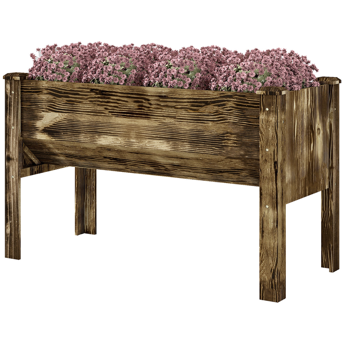 Wooden Raised Garden Plant Stand Outdoor Tall Flower Bed Box with Hooks, 48" x 24" x 32", Nature Wood