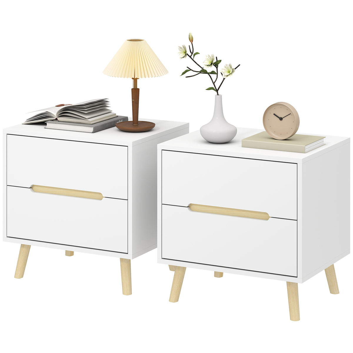 Nightstand, Bedside Table with 2 Drawers, Modern Side End Table with Solid Wood Legs for Bedroom, White – view 22