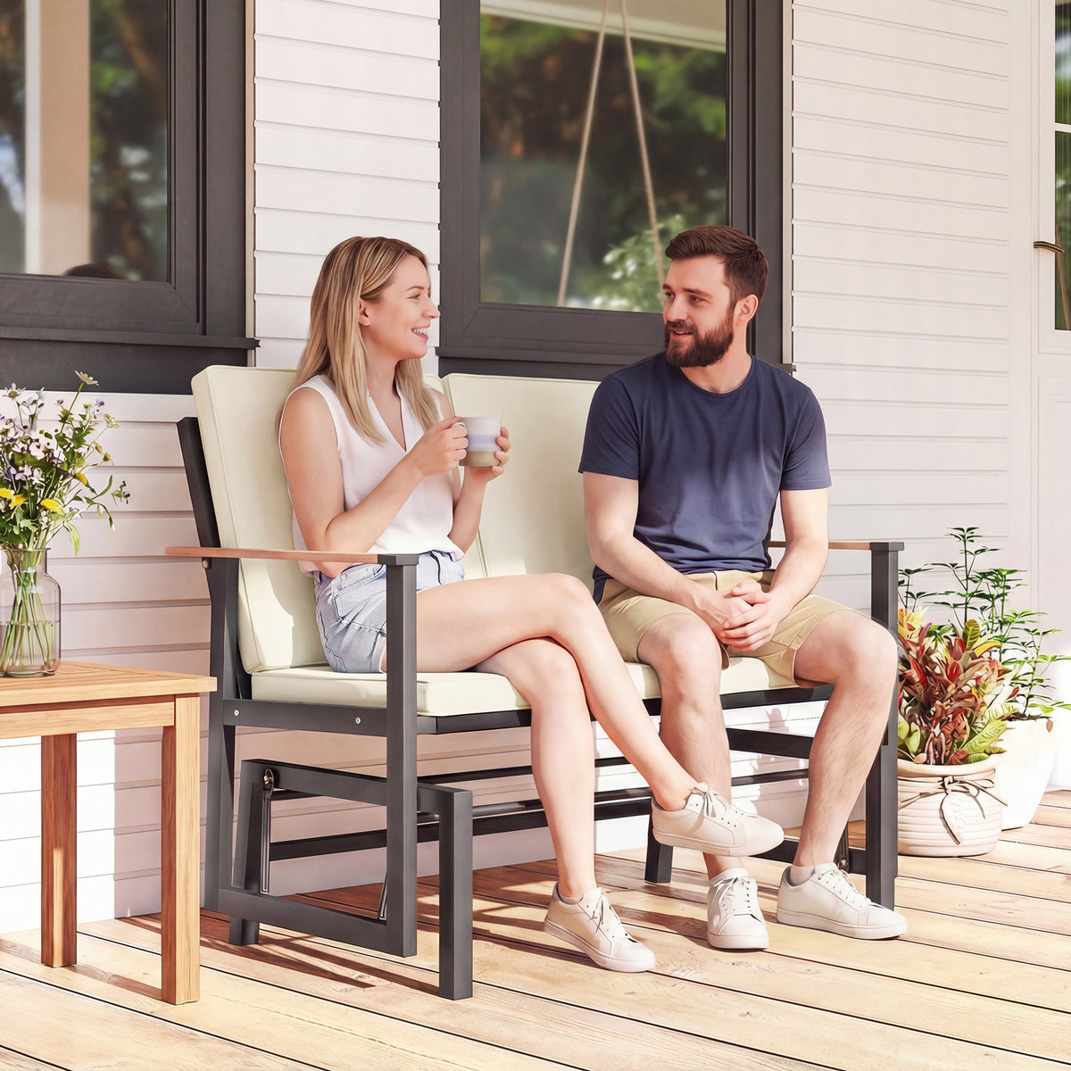 Outdoor Glider Bench for 2 Person, Patio Glider Loveseat with Thick Cushions for Garden Balcony Porch – view 14