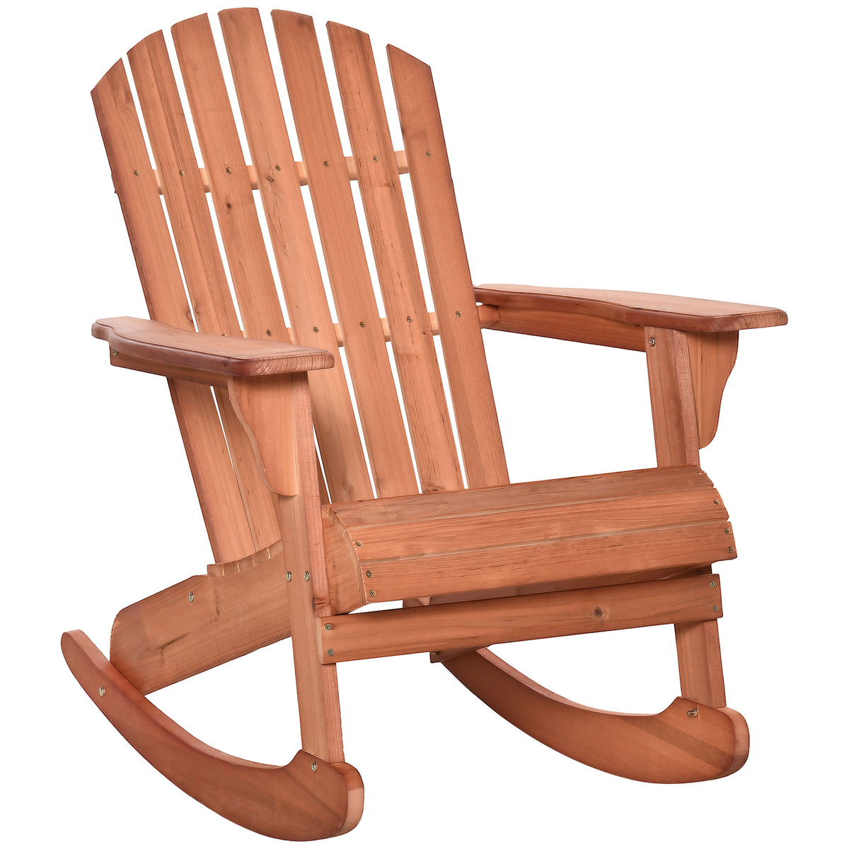 Wooden Adirondack Rocking Muskoka Chair with Slatted Wooden Design, Fanned Back and Classic Rustic Style