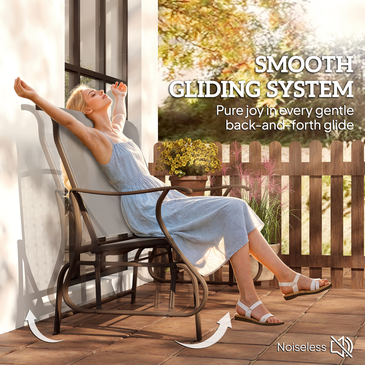 2-Person Outdoor Glider Chair, Patio Glider Rocking Chair with Mesh Seat and Backrest – view 10