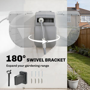 Retractable Garden Hose Reel, 1/2" x 98ft Wall Mounted Hose Reel with Auto Retraction, Self-Locking, Grey