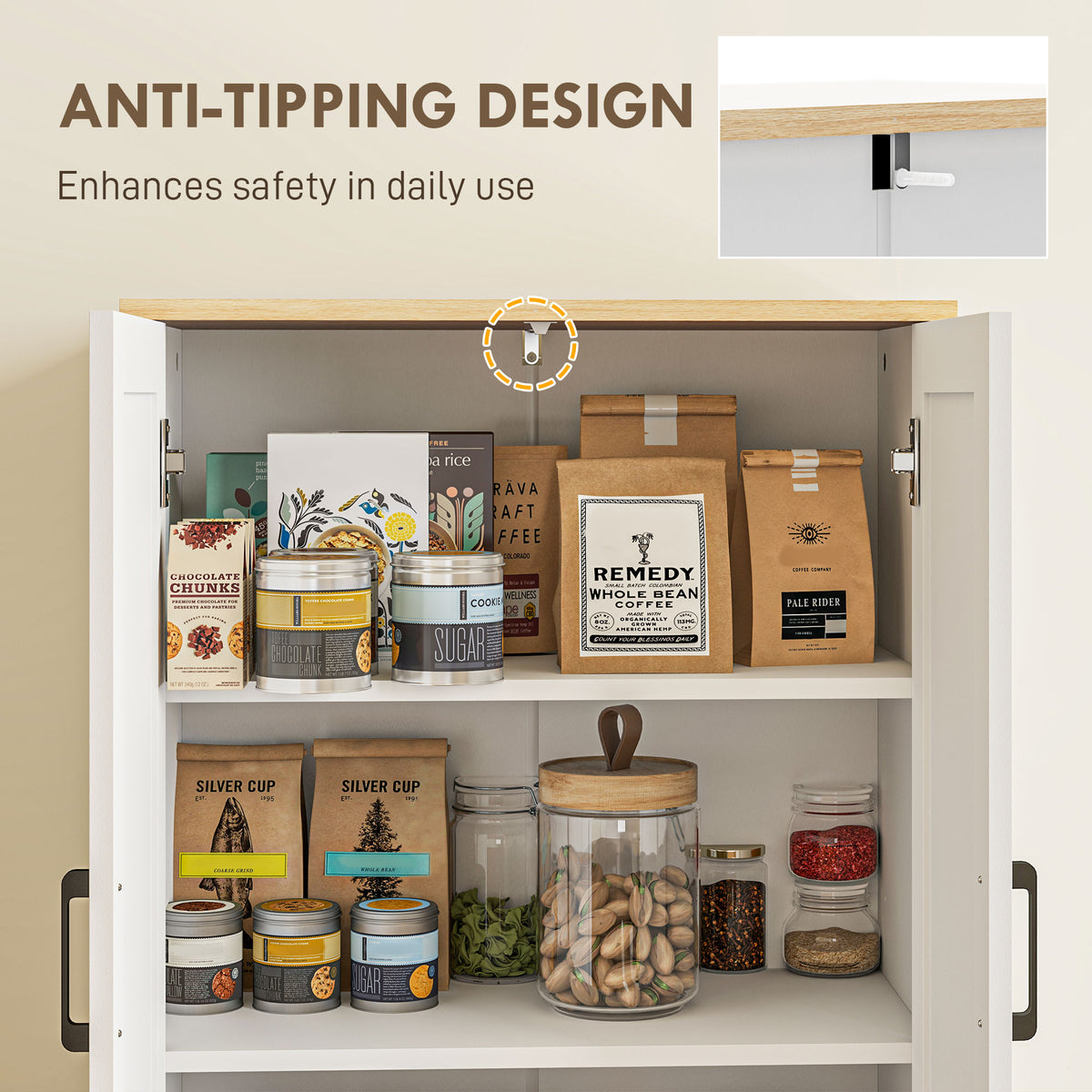 67" Tall Kitchen Pantry, Freestanding Kitchen Storage Cabinet with 4 Rattan Doors and Adjustable Shelves – view 12