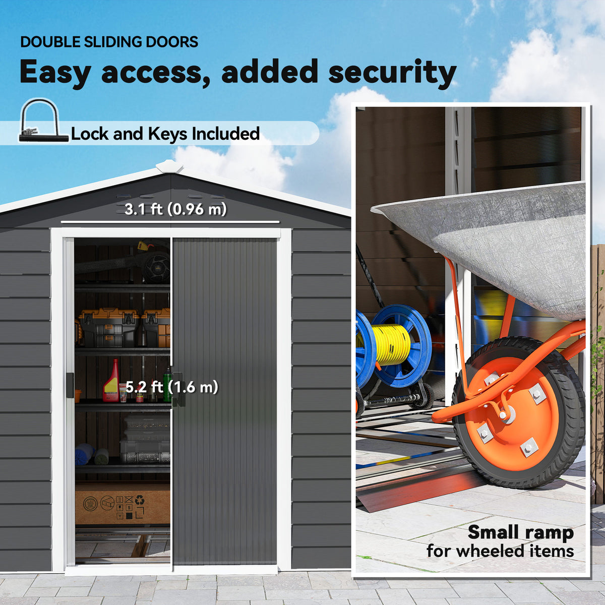 8' x 7' Outdoor Storage Shed, Easy to Assemble, Upgraded Galvanized Metal Garden Shed with Lockable Doors – view 5