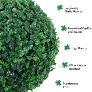 Set of 2 Artificial Ball Boxwood Topiary Trees, 44.1" Fake Plants in Pots for Outdoor Indoor Decor, Dark Green