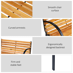 48"L Garden Bench Outdoor Patio 2-Person Wooden Seat Chair Park Loveseat  Yard Furniture w/ Steel Frame