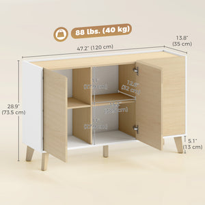 Sideboard Buffet Cabinet, 47" Modern Kitchen Storage Cabinet with 6 Compartments, Soft-Close Doors, Natural Wood Effect