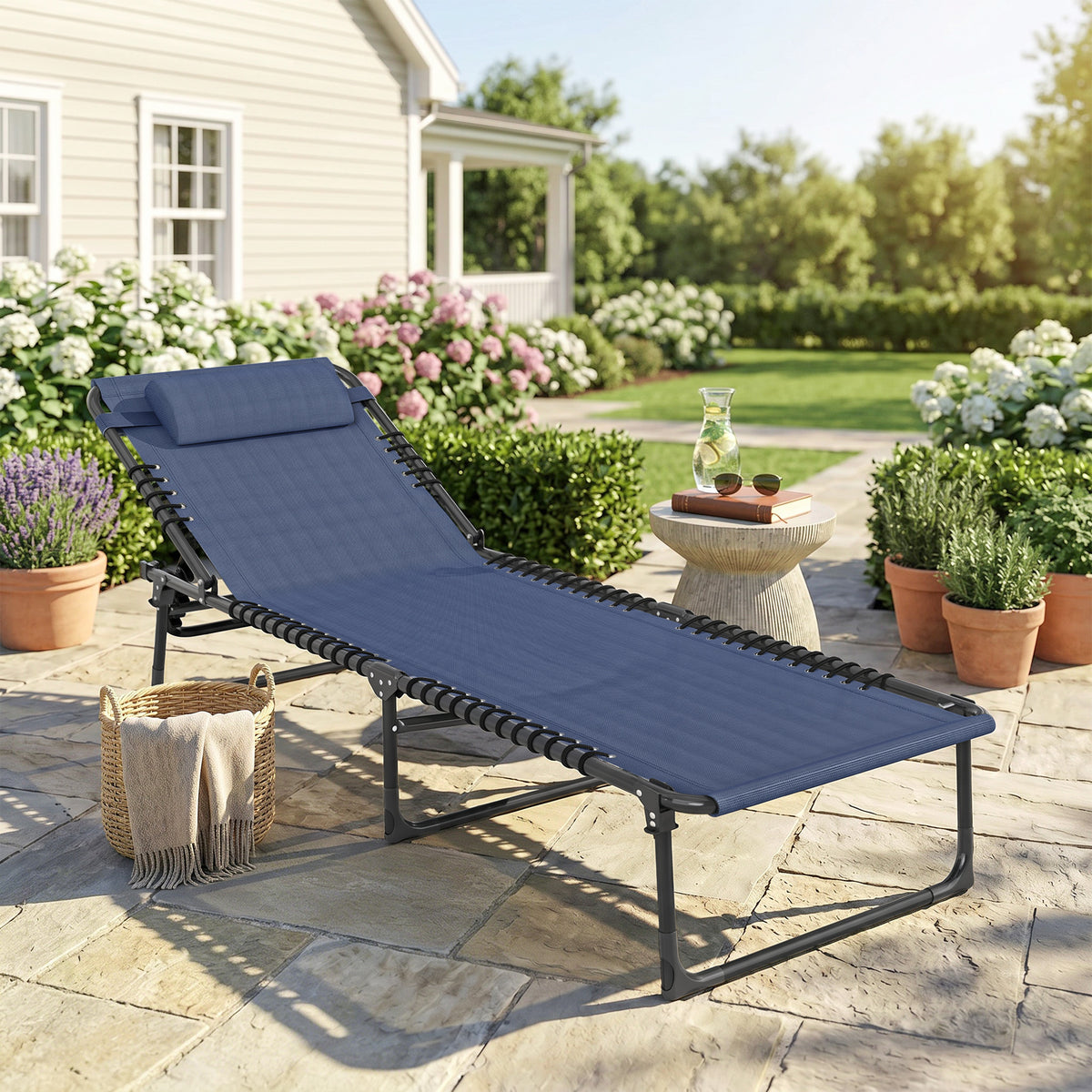 Folding Lounge Chair, Adjustable Chaise Lounge with Headrest, Reclining Lounger Cot for Camping, Hiking – view 8