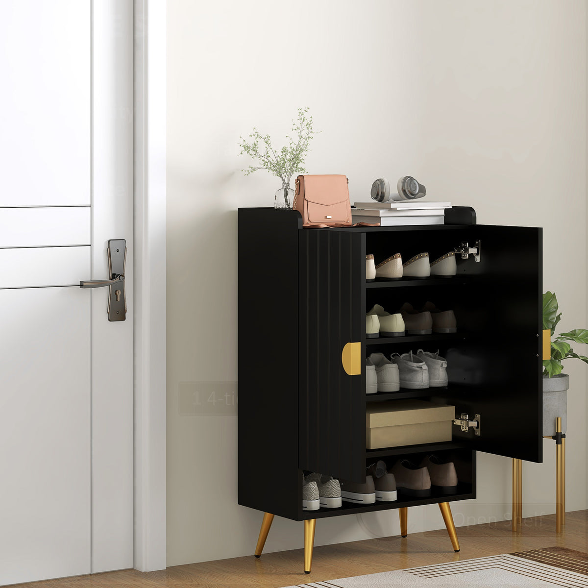 Entryway Shoe Storage Cabinet, Narrow Shoe Cabinet with Adjustable Shelves and Open Shelf for 15 Pairs of – view 28