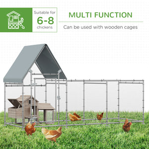 Walk In Chicken Run, Large Galvanized Chicken Coop, Hen Poultry House Cage, Rabbit Hutch Metal Enclosure w/ Water-Resist Cover for Outdoor Backyard Farm, 9.9' x 3.5' x 5.6'