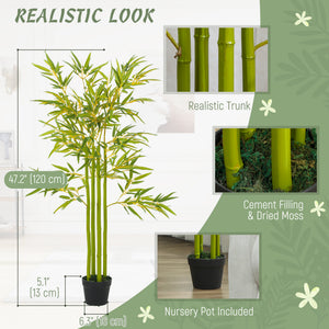 4FT Artificial Bamboo Tree Set of 2, Faux Decorative Plant in Nursery Pot for Indoor Decor