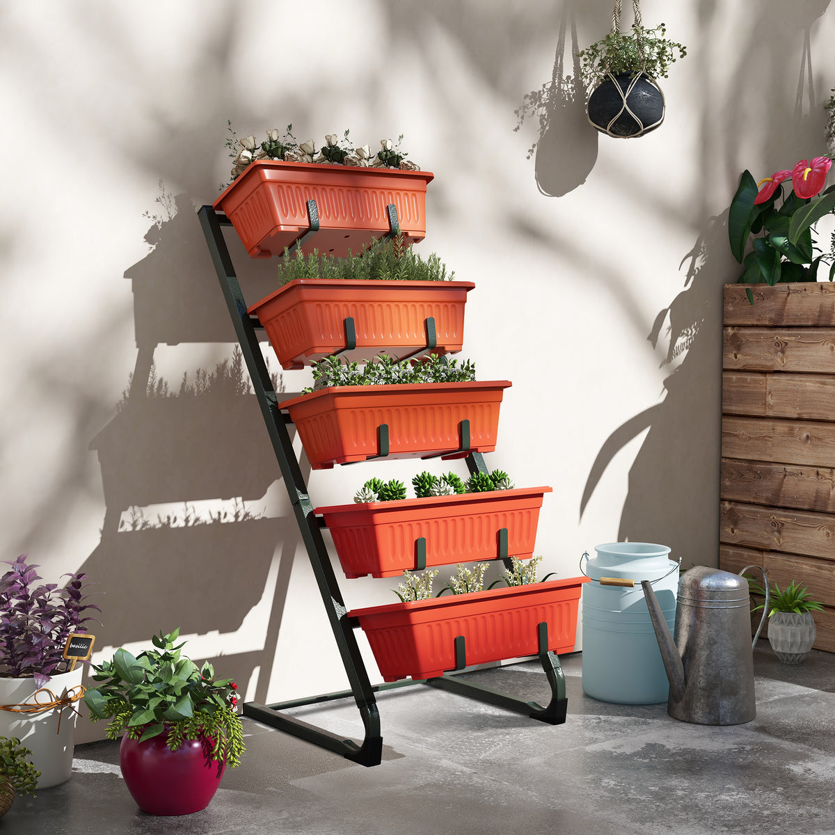 5-Tier Vertical Raised Garden Planter with 5 Boxes, Wheels, Outdoor Plant Stand for Vegetable Flowers, Brown – view 21