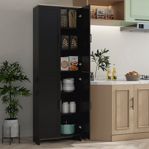 67" 4-Door Kitchen Pantry Cabinet, Freestanding Storage Cabinet Cupboard with Adjustable Shelves, Black – view 7