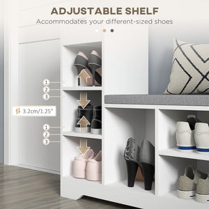 Upholstered Shoe Storage Bench w/ Seat, Entrance Bench w/ Drawer and 6 Open Shelves for Hallway, Grey – view 20