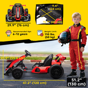 Aosom 24V Electric Go Kart, Battery Powered Kids Drift Kart with Adjustable Seat, Seat Belt, Horn, Music, Light