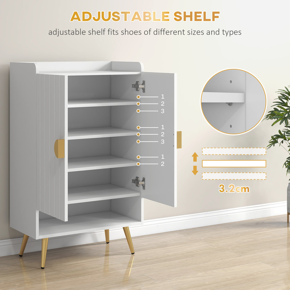 Entryway Shoe Storage Cabinet, Narrow Shoe Cabinet with Adjustable Shelves and Open Shelf for 15 Pairs of – view 18