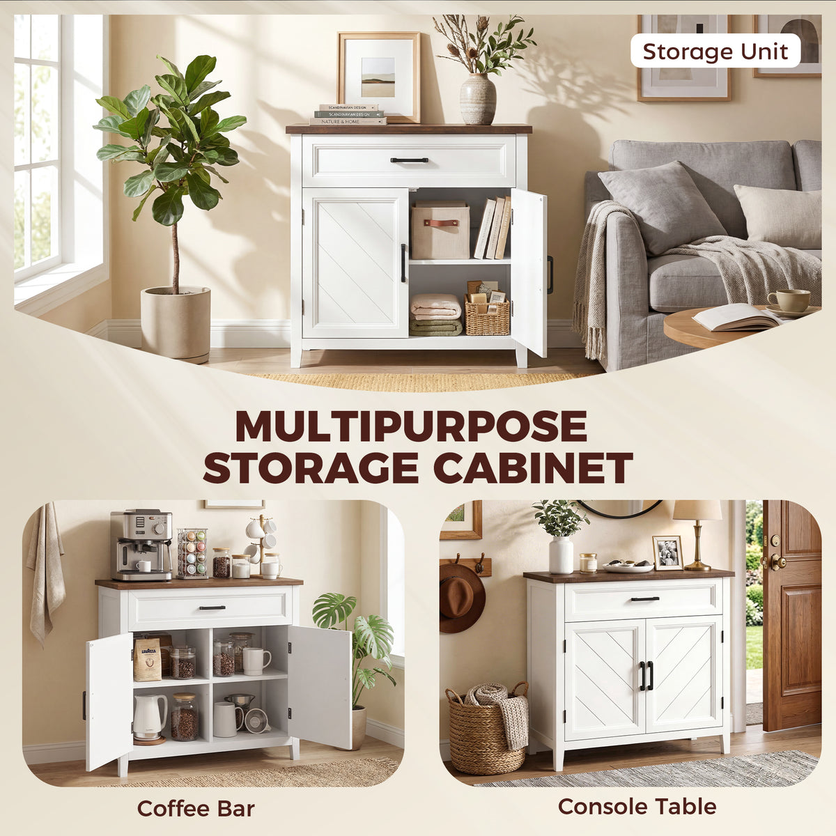Modern Farmhouse Sideboard Buffet Cabinet with Adjustable Shelf, Storage & 2 Doors
