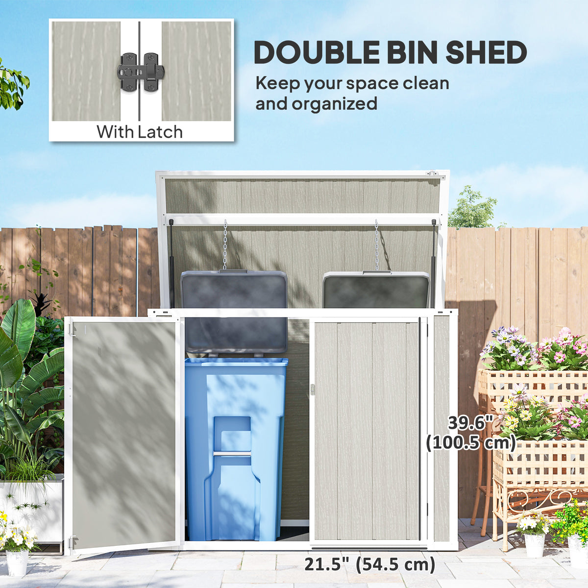 41 Cu. Ft. Outdoor Storage Shed, Outdoor Horizontal Trash Can Storage with Chain Lid, Lockable Storage Box – view 13