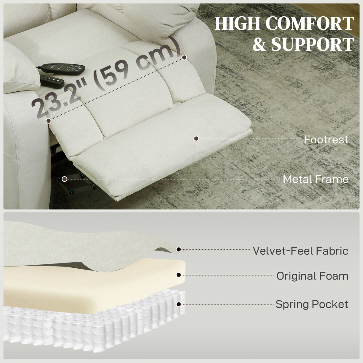 Massage Recliner Chair with Quiet Brushless Motor Pet-Friendly Fabric Power Recliner with 2 Memory – view 13