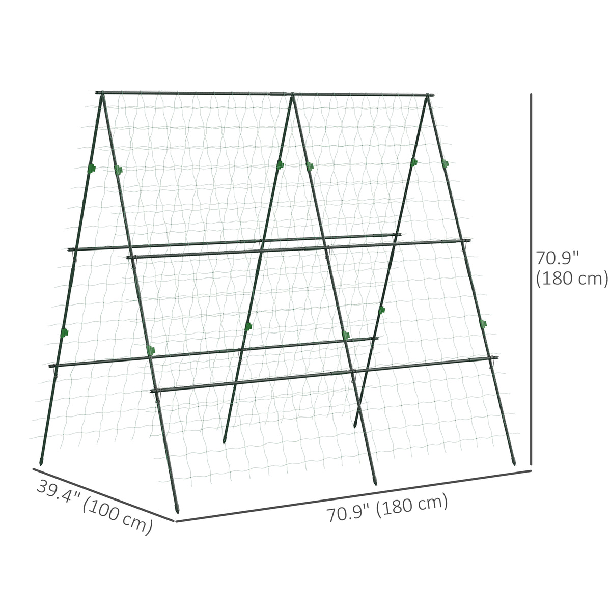 71" x 71" Metal Cucumber Trellis with Netting for Climbing Plants Vegetables, A Frame Tomato Plant Support Tomato Trellis for Vegetable Garden, Patio, Balcony, Green