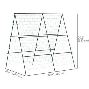 71" x 71" Metal Cucumber Trellis with Netting for Climbing Plants Vegetables, A Frame Tomato Plant Support Tomato Trellis for Vegetable Garden, Patio, Balcony, Green