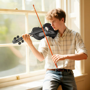 4/4 Full Size Violin, Wood Acoustic Violin Set for Beginners, Adults, with Case, Rosin, Shoulder Rest, Black