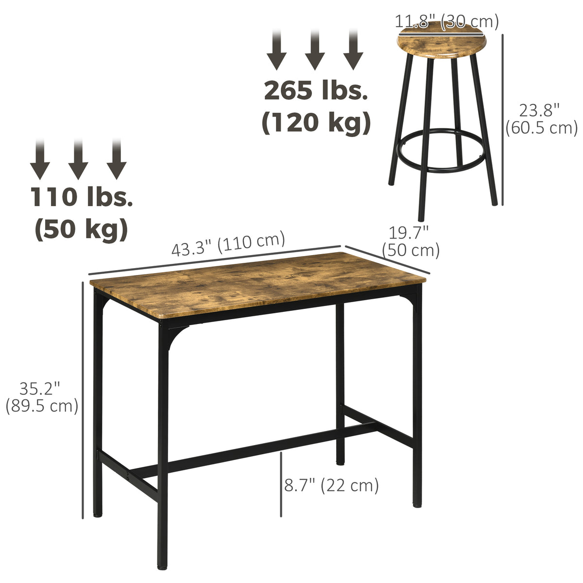 5-Piece Bar Table Set for 4, Industrial Counter Height Bar Table and Chairs for Kitchen, Dining Room, Grey – view 9