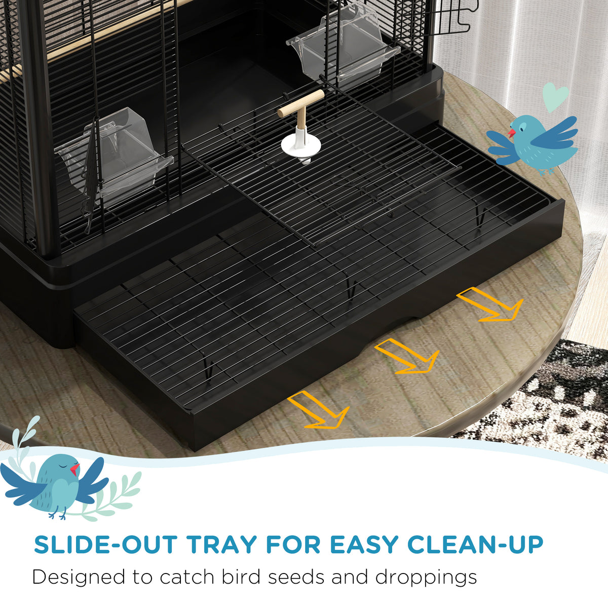 22" Bird Cage for Budgie Finches Canaries Love Birds with Wooden Stands, Slide-Out Tray, Handles – view 3