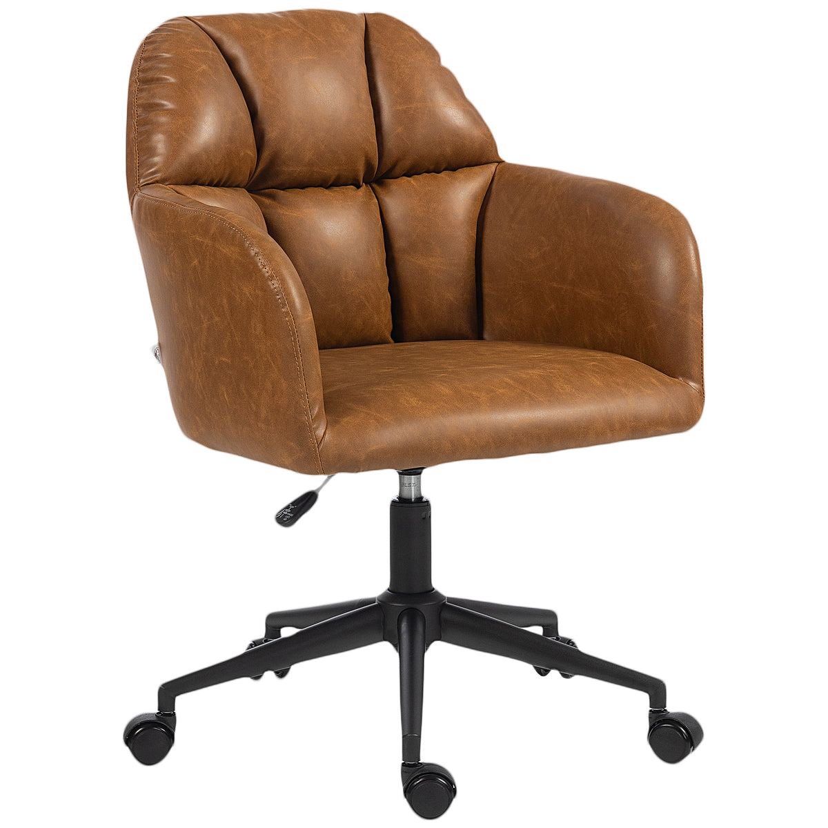 Swivel Office Chair, Faux Leather Desk Chair with Adjustable Height for Living Room, Bedroom, Study, Brown