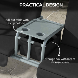 2-Seater Outdoor Porch Swing with Adjustable Canopy and Table, Patio Swing Chair for Garden, Poolside, Backyard, Black