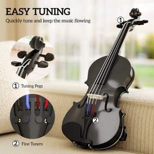 4/4 Full Size Violin, Wood Acoustic Violin Set for Beginners, Adults, with Case, Rosin, Shoulder Rest, Black